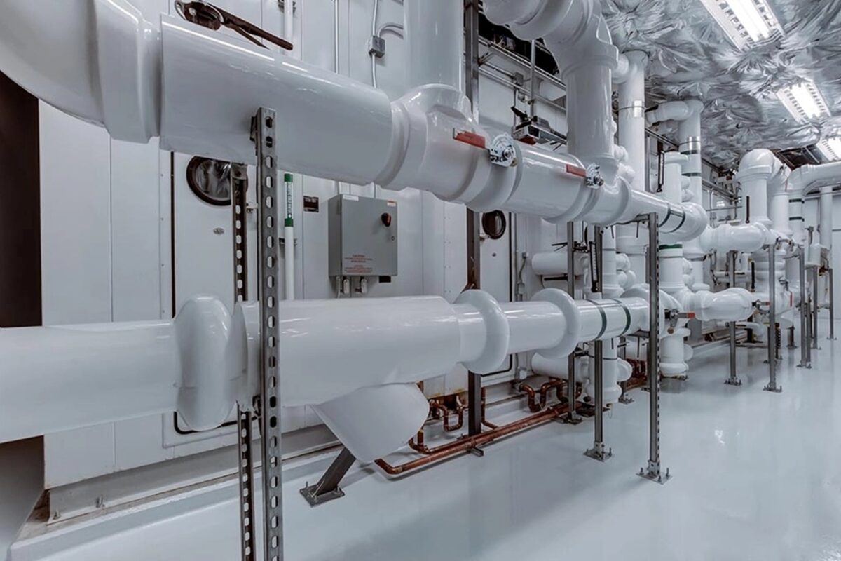 Clean, well supported pipework in a mechanical space